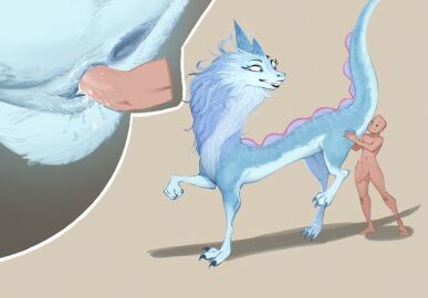 3_fingers 3_toes anthro anus blue_body discreet_user disney dragon duo feet female female_on_human female_penetrated feral feral_penetrated fingers fisting genitals horn human human_on_feral human_penetrating human_penetrating_feral interspecies looking_at_another looking_down_at_another male male/female male_on_feral male_penetrating male_penetrating_female male_penetrating_feral mammal mythological_creature mythological_scalie mythology nude penetration penis pussy raya_and_the_last_dragon scalie sex simple_background sisu_(ratld) standing tail teeth toes vaginal_penetration wingless_dragon zoophilia