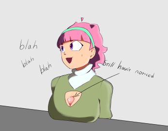 1futa autopaizuri autopaizuri_under_clothes big_breasts big_penis boob_window breasts casual_exposure casual_masturbation casual_nudity cleavage_cutout clothed clothing english_text erection female futa_only futanari huge_cock human intersex light-skinned_female light_skin mina_(rippledvoice) mostly_clothed original original_character penis penis_in_own_boobs pink_hair precum purple_eyes rippledvoice self_upload sitting solo talking text unaware