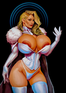 areolae blonde_female blonde_hair blue_eyes boobsgames breasts corset emma_frost female large_breasts marvel marvel_comics milf nipples panties st3almyart thick_thighs white_queen wide_hips x-men