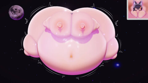 3d animal_ears aphro3d female hololive inflation inflation_fetish ookami_mio space spherical_inflation virtual_youtuber vtuber