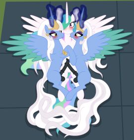 absurd_res alicorn animal_genitalia animal_penis badumsquish balls black_balls black_eyeliner black_genitals black_penis blush bracelet equid equine equine_genitalia equine_penis eyeliner eyeshadow female friendship_is_magic fur futa/female futanari genitals glowing glowing_horn hair hasbro headpiece hi_res horn intersex intersex/female jewelry licking long_hair long_tail lying magic makeup mammal medial_ring multicolored_hair my_little_pony mythological_creature mythological_equine mythology neck_lick on_back penis princess_celestia_(mlp) pussy spread_wings tail two-tone_wings white_body white_fur wing_boner wings