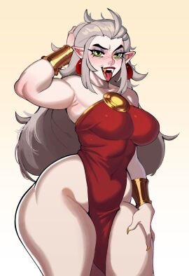 1girls arm_up armpits ass big_ass big_breasts blue_eyeshadow breasts digital_media_(artwork) disney disney_channel earrings eda_clawthorne fangs female gilf gold_(metal) gold_bracelet gold_jewelry gold_nails gold_tooth green_eyes grey_hair hand_on_head hourglass_figure light-skinned_female light_skin long_hair medium_breasts milf nocturne_nsfw pale-skinned_female pale_skin pear_shaped pointy_ears red_dress sharp_teeth solo solo_female solo_focus tagme the_owl_house thick_thighs tongue tongue_out wide_hips witch_(the_owl_house) yellow_nails