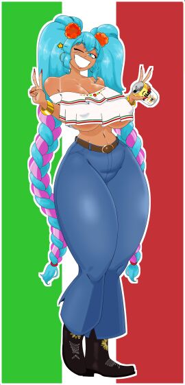 asian_latina ass big_ass big_breasts big_butt big_penis big_thighs blue_eyes blue_hair braid breasts female hatsune_miku hi_res high_resolution highres jeans latin_american_hatsune_miku_(meme) latina male mexican mexican_miku peace_sign penis smile tan tan-skinned_female tan_body tan_fur tan_skin tanline tanned tanned_skin thedorodaddy thick thick_ass thick_hips thick_thighs thigh_highs thighs tight_clothing tight_fit underboob vocaloid wide_hips
