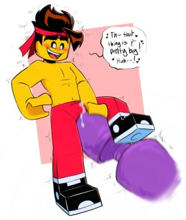 bare_chest cum cum_through_clothes cum_through_clothing cum_through_underwear hair_up headband lego lego_anatomy lego_monkie_kid male male_only micro mk_(lego_monkie_kid) mk_(monkie_kid) no_shirt pants pants_on penis shrunk shrunken_male toffee_png vibrator vibrator_on_penis