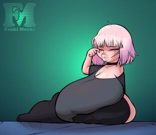 1girls ass ass_bigger_than_head bangs big_ass big_butt big_nipples bob_cut breast_expansion breast_growth breast_growth_(enlargement) breasts choker clothed female female_only fonkimonki gigantic_breasts huge_ass huge_breasts huge_butt jill_(fonkimonki) large_ass large_breasts no_bra pink_hair revealing_clothes shortstack sideass socks t-shirt thick thick_ass thick_legs thick_lips thick_thighs thighhighs voluptuous wide_hips wide_thighs