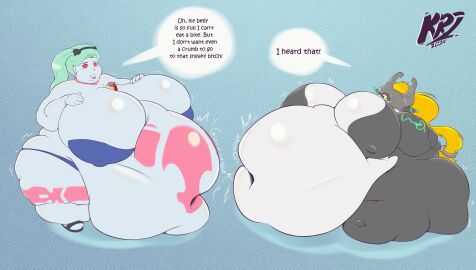 2girls ass bbw belly belly_bigger_than_body belly_bigger_than_head belly_button belly_overhang breasts breasts_bigger_than_head crossover cyberpunk:_edgerunners dialogue english_text exposed_fat_belly fat fat_arms fat_ass fat_belly fat_breasts fat_butt fat_face fat_female fat_fetish fat_folds fat_rolls fat_thighs female grey_body imp_midna male midna morbidly_obese morbidly_obese_female obese obese_male overweight overweight_female part_2 part_of_a_set rebecca_(edgerunners) red_sclera shortstack smotrilla ssbbw text the_legend_of_zelda twilight_princess watermark weight_gain weight_gain_kink weight_gain_sequence yellow_sclera