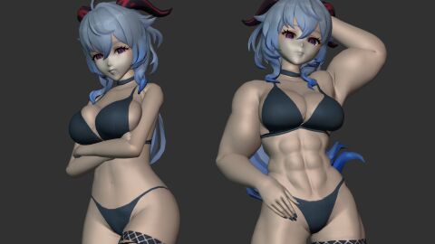 1girls 2d 3d abs bikini female female_abs ganyu_(genshin_impact) genshin_impact muscular muscular_female nurico swimsuit tagme two-piece_swimsuit