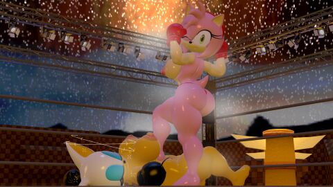 2girls 3d 3d_model after_fight alternate_breast_size amy_rose amy_rose_(kabalmystic) anthro ass back backboob barefoot bat_wings big_ass big_breasts big_butt big_nipples big_thighs black_boxing_gloves black_gloves black_thong blue_eyeshadow boxing boxing_gloves boxing_match boxing_ring breasts bubble_ass bubble_butt catfight closed_eyes corpse curvy death defeated duo eyeshadow fat_ass female female_only fight fighting fighting_ring flexing flexing_bicep flexing_both_biceps furry gloves green_eyes hairband huge_ass huge_breasts kabalmystic knocked_out large_ass large_breasts light_skin lipstick looking_at_viewer makeup mobian mobian_(species) mobian_bat mostly_nude multiple_females multiple_girls night nipples one_eye_closed outdoors pink_fur pink_hair pink_lipstick red_boxing_gloves red_gloves red_hairband red_thong rngsucks rouge_the_bat rouge_the_bat_(kabalmystic) ryona sega short_tail smile sonic_(series) sonic_adventure_2 sonic_the_hedgehog_(series) tail thick thick_ass thick_butt thick_hips thick_thighs thighs thong topless topless_boxing topless_female white_hair wide_hips wings wink winking_at_viewer