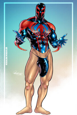 bara big_bulge bulge clothing daddy male male_only marvel marvel_comics masculine_male mature_male miguel_o'hara muscular muscular_male patrick_fillion penis penis_outline spider-man spider-man:_across_the_spider-verse spider-man_(series) spider-man_2099 thong tight_clothing underwear yaoi