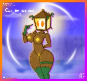 2d 2d_(artwork) agonywelds angelsagony ass curvy female glowing glowing_genitalia lamp light looking_at_viewer nipples plant_girl plantern_(pvz) plantie plants_vs_zombies pussy pvz talking_to_viewer text thick_ass thick_thighs thighs wide_hips