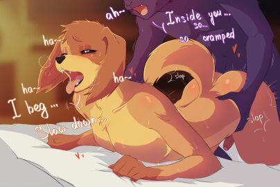 absurd_res anal anal_sex anthro blush canid canine canis catnap_(poppy_playtime) dogday_(poppy_playtime) domestic_dog duo english_text erection forks genitals hi_res male male/male mammal mob_entertainment nude penetration penile penile_penetration penis penis_in_ass poppy_playtime sex smiling_critters tail text tongue tongue_out