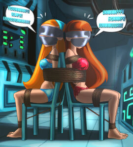 2girls barefoot blindfold blue_eyes bondage bra danny_phantom erikson1 feet female gag gagged handband jazz_fenton mouth_covered nickelodeon no_nudity original_character panties pointy_chin ponytail rope rope_bondage tape_gag tied tied_to_chair tied_up underwear