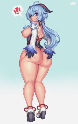 1girls ass ass_focus back back_view big_ass big_breasts big_butt blue_hair breasts color female female_focus female_only flatillustratorkhan ganyu_(genshin_impact) genshin_impact goat_horns hand_on_ass hand_on_butt hi_res howardk large_breasts light-skinned_female light_skin long_hair pink_eyes solo solo_female thick_thighs