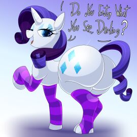 2d absurd_res ass big_ass big_butt clothing cutie_mark english_text equid equine female feral friendship_is_magic full_color hasbro hi_res horn lechugansfw legwear looking_at_viewer mammal my_little_pony mythological_creature mythological_equine mythology no_penetration quadruped rarity_(mlp) solo solo_female stockings text unicorn