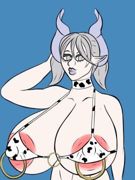 bikini cow_print lovely_labrynth_of_the_silver_castle nipples pierced_nipples piercing silver_hair tagme thingorthree yu-gi-oh!