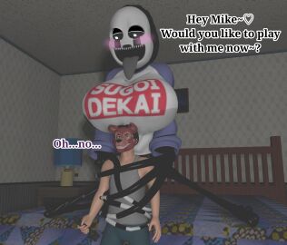 3d animatronic bed bedroom breasts female five_nights_at_freddy's five_nights_at_freddy's_4 foxy_bro huge_breasts human humanoid marimike michael_afton nightmarionne rule_63 source_filmmaker straight sugoi_dekai teenager text yuuki_momofox