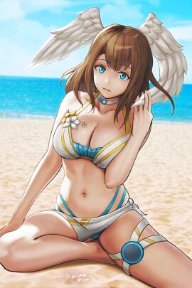 1girls alternate_costume beach big_breasts bikini breasts eunie_(xenoblade) female female_only head_wings hybridmink nintendo solo swimsuit tagme tomboyish wings_on_head xenoblade_(series) xenoblade_chronicles_3