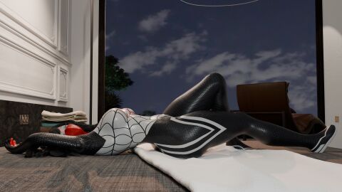3d asian asian_female bed blender bodysuit breasts cindy_moon female heroine japanese japanese_female korean korean_female laying_down laying_on_bed marvel masked_female scarf silk_(marvel) sleep_mask sleeping spandex spider-man_(series) superhero_costume superheroine thick_thighs thighenjoyer