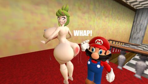 3d ass ass_slap big_ass female garry's_mod gmod kaibernation mario mario_(series) melony_(smg4) naked naked_female nude nude_female onomatopoeia smg4 text