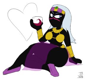 alien alien_girl alien_humanoid black_body duck_dodgers female jdsketching looney_tunes martian martian_(duck_dodgers) queen_tyr'ahnee sitting warner_brothers white_hair wine_glass