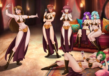 6girls amenoosa athletic athletic_female belly_dancer belly_dancer_outfit breasts cleavage clothing dancer dancer_outfit dancing female frau_(tear_ring_saga) harem harem_girl harem_outfit huge_breasts krisheenu_(tear_ring_saga) larentia_(tear_ring_saga) large_breasts loincloth lyria_(tear_ring_saga) mahter_(tear_ring_saga) medium_breasts multiple_females multiple_girls plum_(tear_ring_saga) slave slave_bikini slave_collar slave_girl slave_leia_(cosplay) slave_outfit star_wars tear_ring_saga verna_(tear_ring_saga) voluptuous