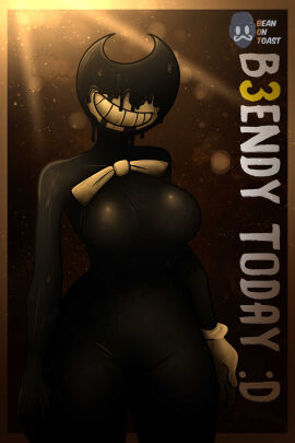 2025 2d 2d_(artwork) 2d_artwork artist_logo artist_name beanontoast bendy bendy_and_the_ink_machine bendy_fem big_breasts black_body breasts covered_eyes demon demon_girl female horns ink_demon no_nipples thick_thighs