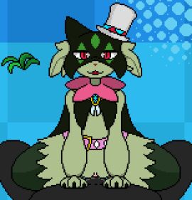 2024 animated anthro belt bodily_fluids clothed clothing cowgirl_position digital_media_(artwork) duo female flat_chested from_front_position generation_9_pokemon genital_fluids genitals green_body hat headgear headwear imactuallygarbage jewelry leaf looking_at_viewer male male/female male_penetrating meowscarada necklace nintendo on_bottom on_top partially_clothed penetration penis phantom_thief_style_meowscarada pixel_(artwork) pixel_animation pokemon pokemon_(species) pussy red_eyes sex simple_background smile top_hat vaginal_fluids vaginal_penetration