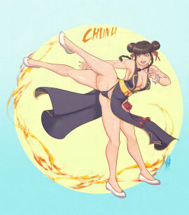 4_legs accessworld alternate_costume bare_legs bracelet brown_eyes brown_hair chun-li dress female light-skinned_female light_skin multi_leg multi_limb painted_nails short_hair street_fighter thong