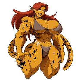 1girls abs big_breasts breasts cheetah_(dc) dc dc_comics female female_only hyper_breasts muscular muscular_female nosunato pointy_ears red_hair