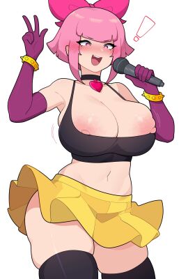 ass big_ass big_breasts brawl_stars breasts female huge_breasts melodie_(brawl_stars) nipples pink_hair roixy_nsfw supercell surprised thick_thighs tits_out wide_hips