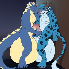 against_surface against_wall anthro balls balls_bulge big_balls big_penis black_claws black_horn blue_body blue_fur blue_mane blue_scales blush blush_lines bodily_fluids body_outline bookermeister bulge charr churn churning claws cock_vore corner cum death digestion dragon duo electronics facial_horn feet felid fur genital_fluids genitals guild_wars hair hand_on_penis hi_res horn huge_balls huge_cock hyper hyper_balls hyper_genitalia hyper_penis jailbird male male/male male_death male_pred mammal mane mane_hair markings membrane_(anatomy) muscular muscular_anthro muscular_male mythological_creature mythological_scalie mythology nipples paws penile penis predator/prey purple_eyes quo_(rubbishdragon) ring_piercing scales scalie spots spotted_body spotted_fur struggling struggling_prey tan_balls tan_body television text tongue unwilling_prey vore wings yellow_eyes
