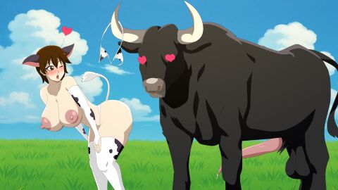 accidental_exposure animal_penis ass big_areola big_ass big_breasts big_butt bikini bovine bovine_penis breasts broken_bikini brown_eyes brown_hair bull bull_horns consensual cow_ears cow_print cow_print_bikini cow_tail erect_nipples erect_penis erection eye_contact female feral feral_on_female feral_on_human funny heart heart-shaped_pupils hi_res highres hispanic_virtual_youtuber horns huge_ass huge_breasts huge_butt huge_cock imminent_bestiality imminent_sex imminent_zoophilia it'll_never_fit large_areolae large_breasts large_penis love male nipples nose_ring penis presenting rule_63 seductive seductive_look seductive_mouth seductive_pose simple_background size_difference tagme tail thick thick_ass thick_lips tomiaf tomiaf_(character) tomiaf_(female) tomiko_(tomiaf) virtual_youtuber vtuber zoophilia