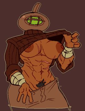 1girls 2024 2d 2d_(artwork) areola areolae bandages big_breasts breasts dark-skinned_female dark_areola dark_nipples dark_skin diving_helmet faceless_female female female_focus female_pubic_hair genderswap genderswap_(mtf) mature_female muscular muscular_female nipples rule_63 scars scars_on_chest shirt_lift shovel_knight simple_background six_pack solo solo_focus submarichamomi2 treasure_knight turtleneck turtleneck_lift turtleneck_sweater