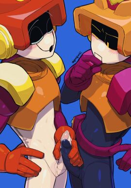 2boys blush brawl_stars brother brothers foreskin frotting hi_res incest larry_(brawl_stars) lawrie_(brawl_stars) male male/male male_only penis penis_kiss precum robot robot_boy robot_penis robots simple_background tagme twin_brothers twins uncircumcised yonojimo