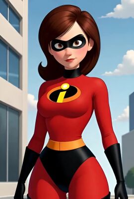 ai_generated animated bodysuit breast_expansion helen_parr mask nipples_visible_through_clothing smiling_at_viewer tagme the_incredibles video