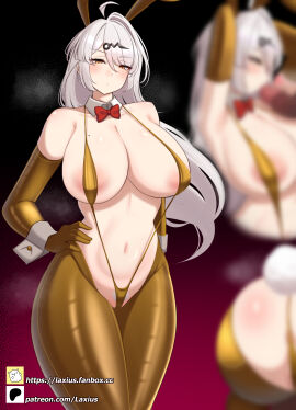 absurdres ass bare_shoulders blurry blurry_background blush breasts cleavage commentary english_commentary fellatio female hair_ornament hairclip highres hoyoverse large_breasts laxiusart long_hair looking_at_viewer male multiple_views navel oral penis simple_drawing straight thighs white_hair yellow_eyes yixuan_(zenless_zone_zero) yunkui_summit zenless_zone_zero