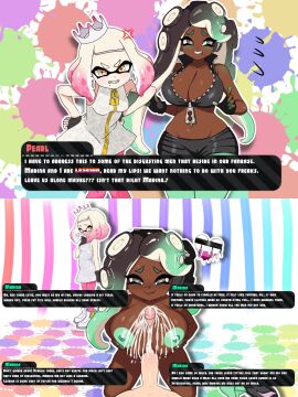 1boy 2d 2girls breasts cheating cucked_lesbian cuckold female femsub hand_on_mouth human_dominating_humanoid lesbian_conversion lesbian_to_straight lesbian_with_male light-skinned_female light_skin long_hair male maledom marina_(splatoon) medium_hair midriff mole mole_under_mouth nervous nervous_smile nintendo octoling octoling_girl off_the_hook_(splatoon) orientation_play paizuri pearl_(splatoon) pink_hair pink_legwear pov revision shorts simple_background sleeveless small_breasts source_request splatoon splatoon_2 splatoon_3 straight sweatdrop tentacle_hair text text_box titjob two-tone_hair unepicroachy white_background white_hair wide_hips yellow_eyes zipper