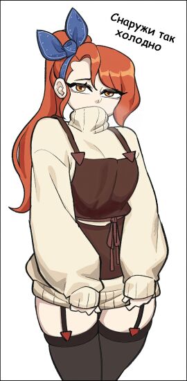 1girls alternate_version_available big_breasts breasts female hyyun june_(hyyun) sweater