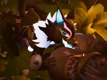 3d_(artwork) anal anal_sex anthro ass bear blender_(artwork) blender_eevee bodily_fluids butt_grab canid canine canis digital_media_(artwork) duo epic_games forest forest_background fortnite futanari genitals glowing glowing_genitalia glowing_penis grin hand_on_butt hi_res intersex intersex/intersex kneeling long_tounge mammal moxhi_x nature nature_background nyaasapphire oral outside outside_sex pack_leader_highwire penetration penis plant raven_team_leader rimming s1nnerfox saliva sex smile tail tongue tongue_out tree wolf