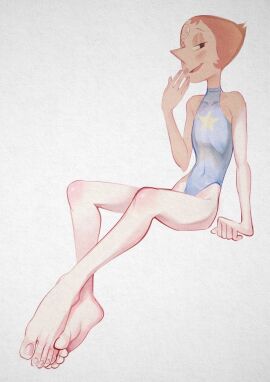 1girls 2023 5_fingers 5_toes ass bedroom_eyes belly belly_button black_eyes blue_clothing blue_one-piece_swimsuit blue_swimsuit blush blush_lines blushing_at_viewer cartoon_network clothed clothed_female clothing collarbone eyebrows feet female female_only flat_chest foot_fetish gem gem_(species) gem_on_forehead gem_on_head half-closed_eyes hand_to_own_mouth hi_res humanoid looking_at_viewer nail_polish navel one-piece_swimsuit parted_lips peach_hair pearl_(gem) pearl_(steven_universe) petite petite_body petite_female pink_nail_polish pointy_nose short_hair short_peach_hair simple_background sitting sitting_down soles solo solo_female star_(symbol) steven_universe swimsuit thighs thin_eyebrows thin_female thin_waist toes tongue white_background xu53r