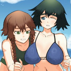 2girls amane_suzuha animated animated_gif beach bikini breasts female groping_breasts large_breasts shiina_mayuri steins;gate v0idreef