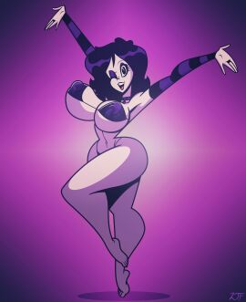1girls ankh arm_socks arms_up artist_signature bare_shoulders barely_clothed belt big_breasts bikini black_eyes black_hair black_lipstick breasts cel_shading character_name chocker cleavage curvy curvy_female curvy_figure extended_arm eyelashes eyeshadow female full_body goth goth_girl highres leg_up looking_at_viewer no_bra original original_character pale-skinned_female pale_skin purple_background rustysh4ckl3ford shaded shiny_clothes shiny_eyes shiny_hair shiny_lips short_hair simple_background smile smiling smiling_at_viewer spread_arms standing swimsuit thick_thighs tiptoes violetta_ravenwing voluptuous voluptuous_female white_skin wide_hips wink winking winking_at_viewer