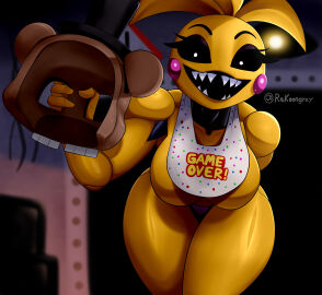 2d anthro ass big_ass big_breasts bottomwear breasts female female_only five_nights_at_freddy's pov rakoongrey robot robot_girl sideass solo tagme teasing topless toy_chica_(fnaf)