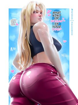 1girls 2d 2d_(artwork) 3d alternate_version_available ass biceps big_ass big_breasts blonde_hair blush breasts bubble_ass bubble_butt crop_top curvy curvy_female female jeans jujutsu_kaisen light-skinned_female light_skin lip_gloss lipstick long_hair looking_at_viewer mikadawn muscular muscular_female onomatopoeia pink_eyes shiny_clothes shiny_skin slim_waist solo speech_bubble tagme talking_to_viewer tank_top thick_thighs tight_clothing tremble_spikes wide_hips yuki_tsukumo