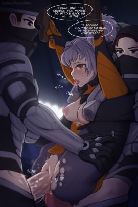 1girls 2boys ass big_breasts breasts censored censored_penis censored_pussy dialogue drool drooling female full_body full_nelson high_heels hoyoverse large_breasts male mask masked masked_male moaning moaning_in_pleasure nipples omenocta orange_eyes penetration penis penis_in_pussy pussy raped_by_enemy short_hair soldier soldier_11 thick thick_ass thick_thighs thighhighs thighs tongue tongue_out white_hair zenless_zone_zero