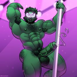 1boy balls bara beast_boy buff claws dc dc_comics drooling gay gay_male hairy hairy_armpits hairy_ass hairy_balls hypnosis large_balls large_penis leaking_precum male male_only muscles muscular penis pole pole_dancer pole_dancing pullaskiart solo teen_titans uncensored yaoi