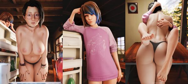 2girls 3d alex_chen areolae asian_female ass back_view barefoot big_ass big_breasts black_hair blue_hair breasts brown_hair choker feet female female_on_female female_only fridge front_view glasses hugging kissing kitchen lesbian life_is_strange life_is_strange:_true_colors looking_at_viewer max_caulfield multicolored_hair nail_polish panties soles table toes ubermachineworks yuri