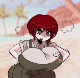 angry animated big_breasts blush breasts_grab clothing danganronpa danganronpa_2:_goodbye_despair huge_breasts koizumi_mahiru mstreetsamurai red_hair tagme video