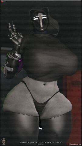 3d 3d_(artwork) 3d_model big_breasts breasts breasts_bigger_than_head camera camera_pov camera_view female female_focus female_only hoodie looking_at_viewer maxsterbrge monster_girl peace_sign robot_girl robot_humanoid robotic_arm text thick_hips thick_legs thick_thighs tight_clothing tight_shirt watermark