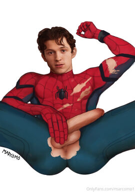 ass big_penis celebrity costume holding_penis male male_only marcomo marvel marvel_cinematic_universe marvel_comics penis peter_parker puckered_butthole ripped_clothing ripped_costume spider-man spider-man_(tom_holland) tom_holland